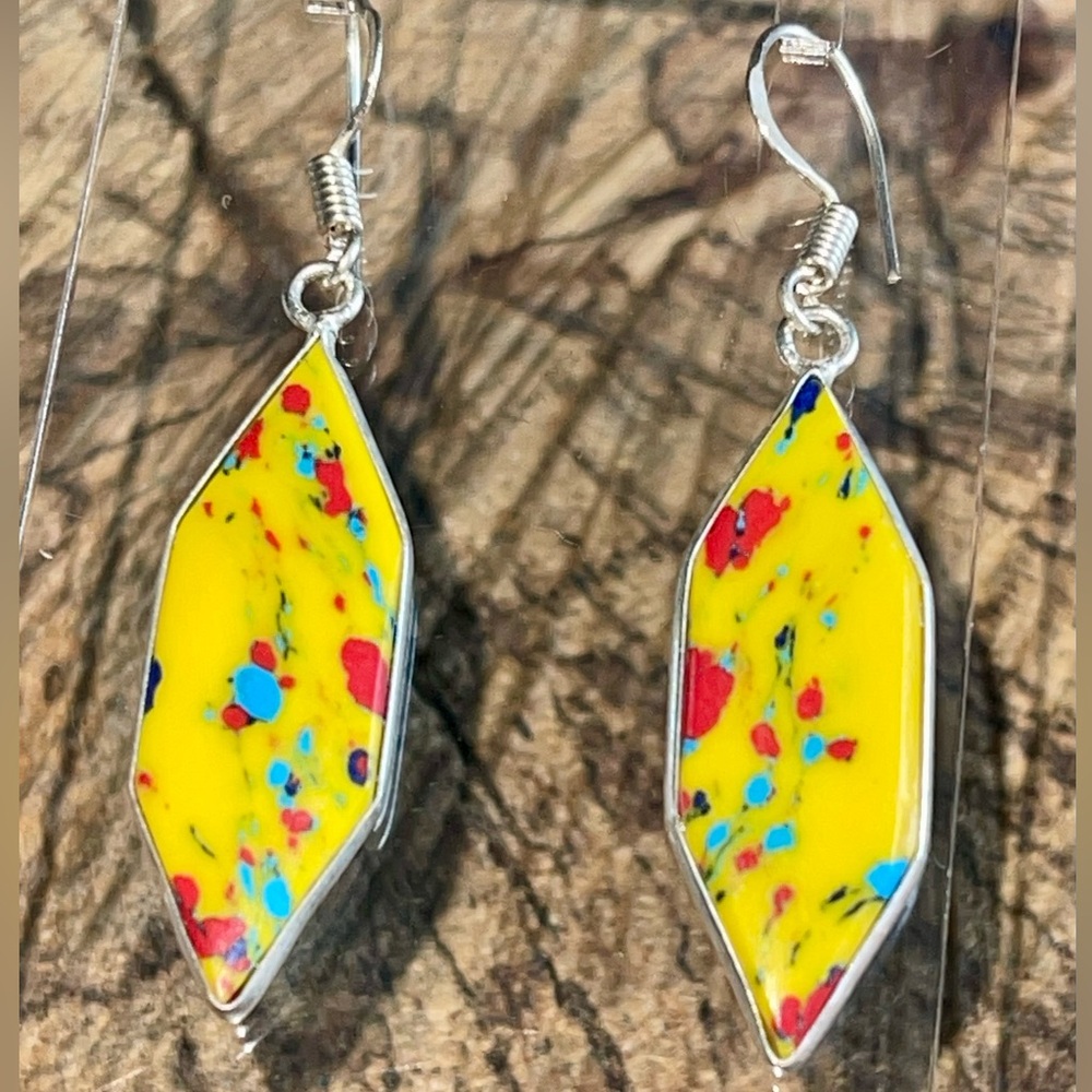 Yellow Rainbow Calsilica Earrings 2”